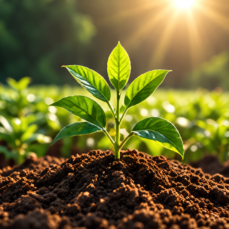 Agricultural plant growing in healthy soil