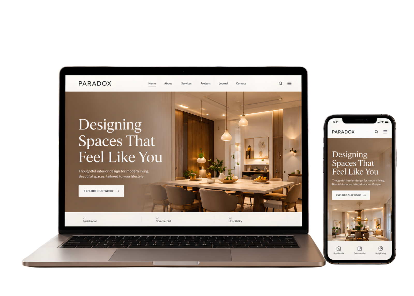 Paradox Space Studio website displayed on laptop and mobile devices