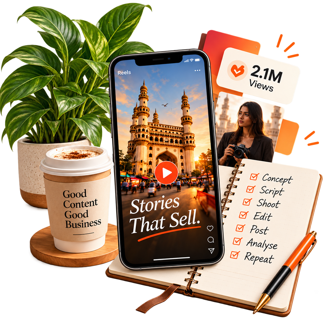 Content creation services in Hyderabad by Digital Lokh featuring social media videos, Instagram Reels, brand storytelling and creative production